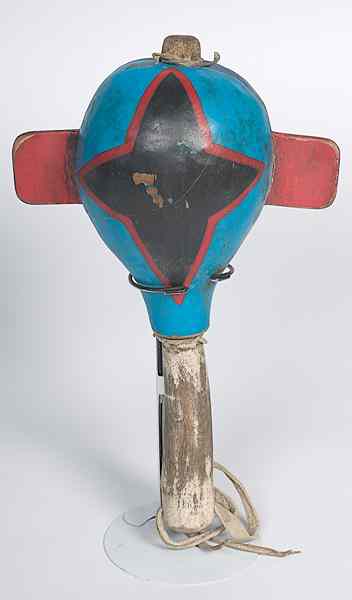 Appraisal: Hopi Painted Gourd Rattle painted in two shades of blue