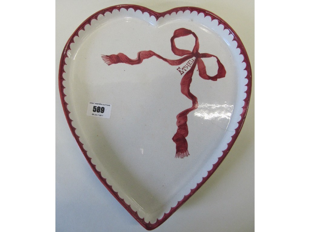 Appraisal: Wemyss heart shaped tray painted with a pink ribbon and