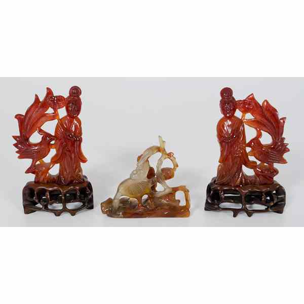 Appraisal: Chinese Hardstone Carvings Chinese Three hardstone carvings two of a