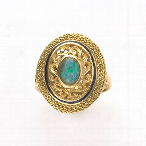 Appraisal: An opal enamel and k gold ring loss to enamel