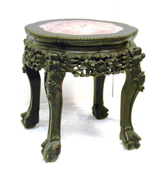 Appraisal: Chinese stand c rose marble inset top carved base check