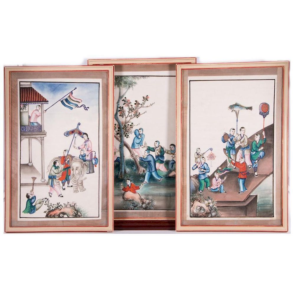 Appraisal: Three Chinese paintings Three late th early th century framed