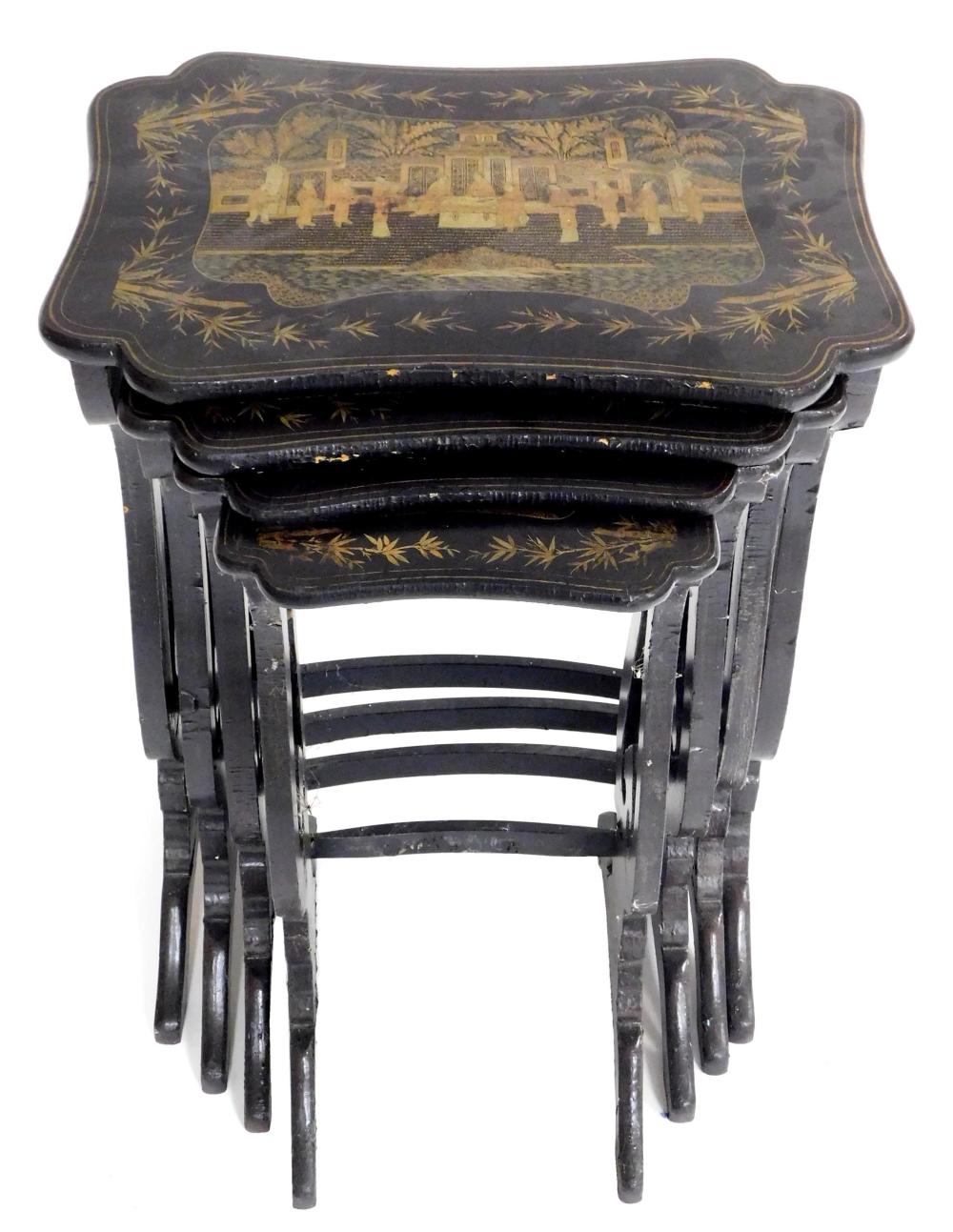 Appraisal: Chinoiserie nesting tables th C set of four black lacquer