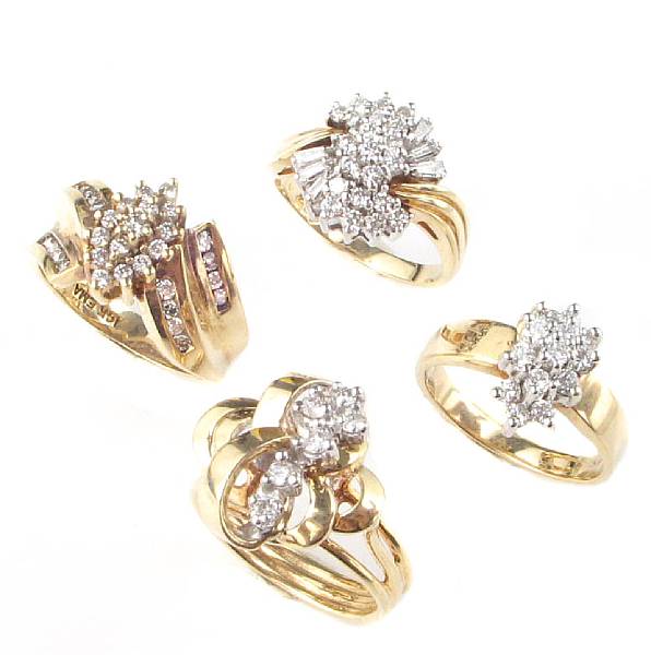 Appraisal: A collection of seven diamond and gold rings seven rings