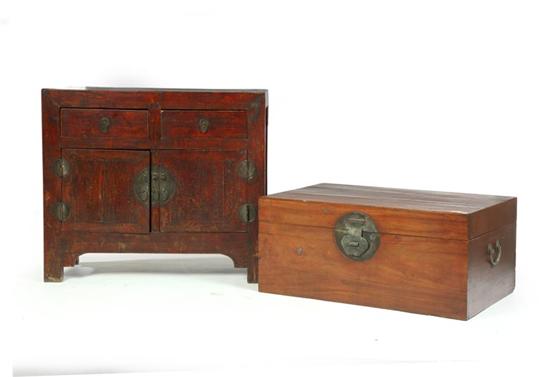 Appraisal: TWO PIECES OF FURNITURE China th century Elm cabinet with