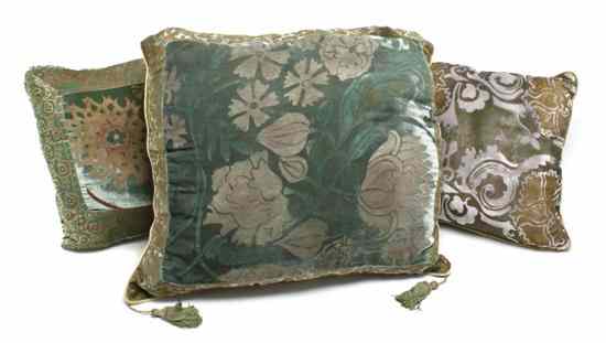 Appraisal: Six Silk Pillows comprising three of green and burgundy with