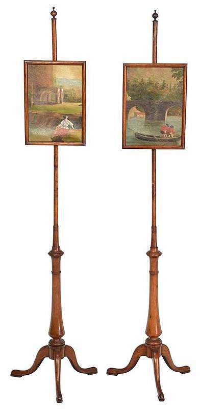 Appraisal: Pair of Georgian Oak and Painted Pole Screens British th