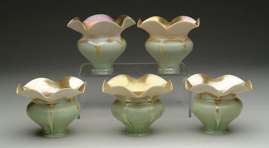 Appraisal: FIVE AMERICAN ART GLASS SHADES Nice set of shades having