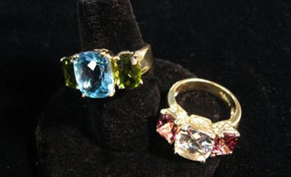 Appraisal: karat yellow gold blue topaz and peridot ring th century