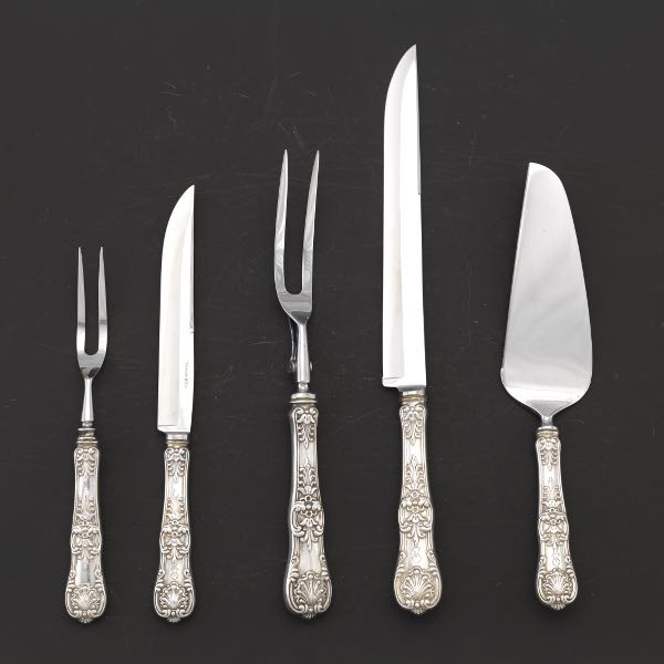 Appraisal: TIFFANY CO STERLING SILVER FIVE-PIECE SERVING CARVING SET KING'S PATTERN