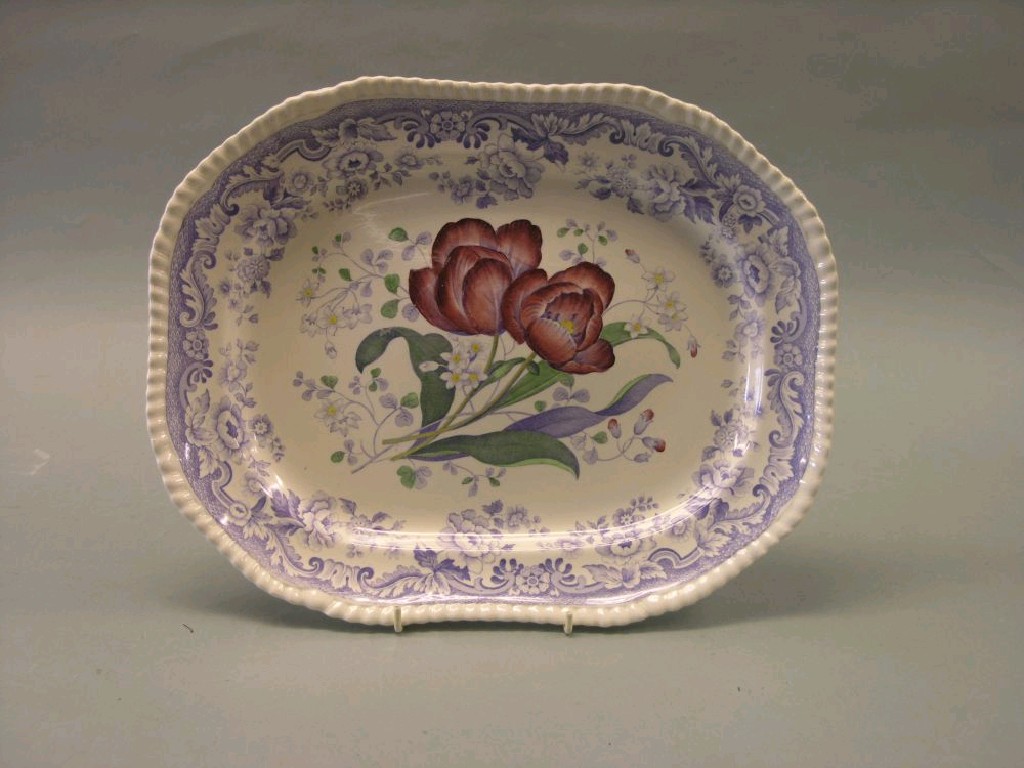 Appraisal: A Copeland earthenware meat plate 'Mayflower' pattern gadrooned rim printed