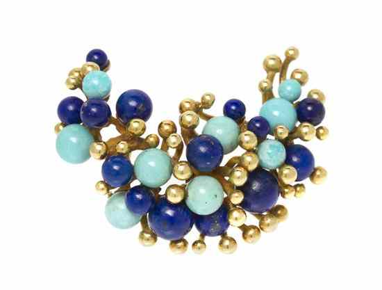 Appraisal: An Karat Yellow Gold Lapis Lazuli and Turquoise Beaded Crescent