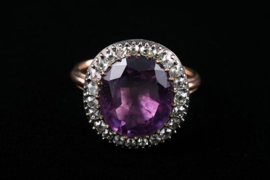 Appraisal: VICTORIAN YELLOW GOLD DIAMOND AND AMETHYST RING mid th century