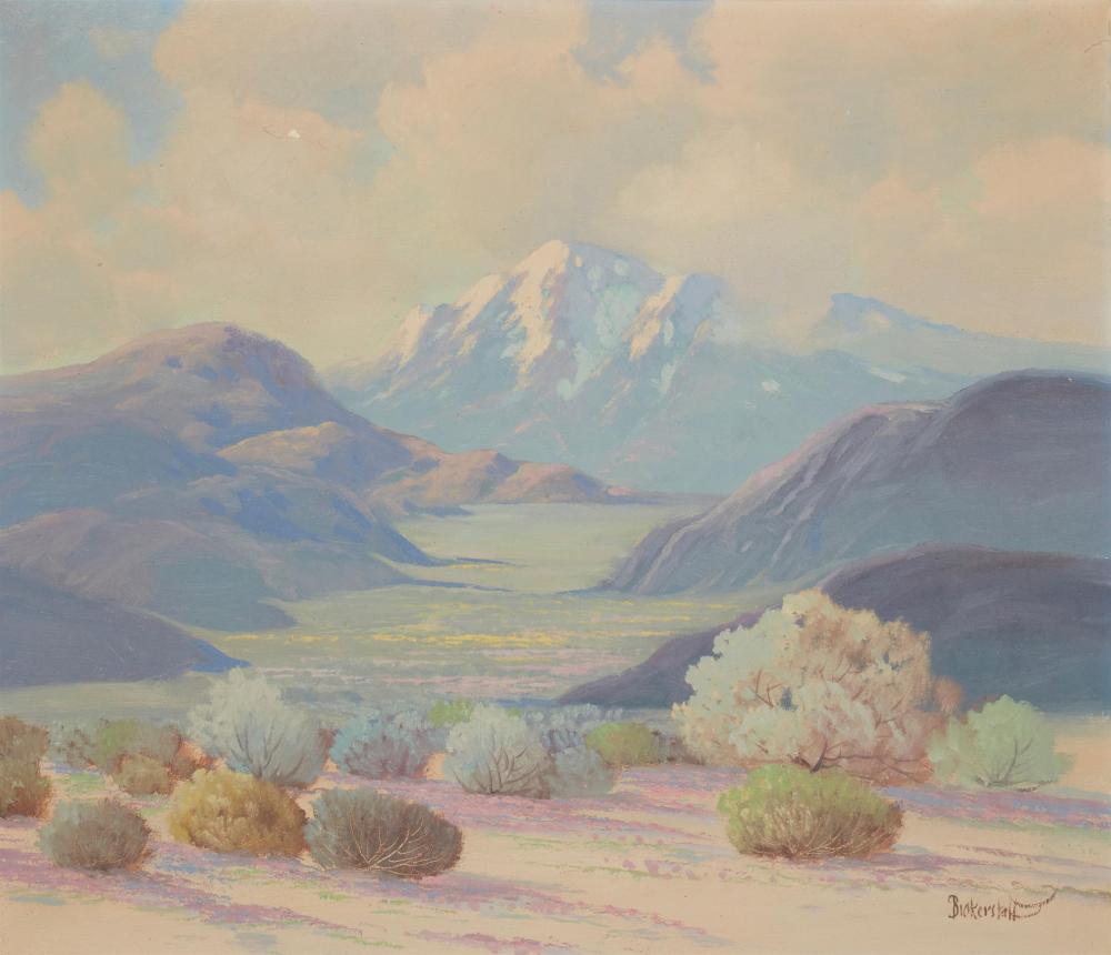 Appraisal: George Bickerstaff - Ukiah CA Snow-capped mountain landscape Oil on