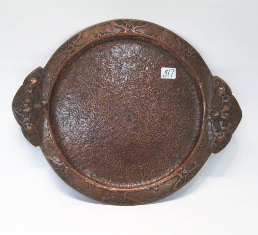 Appraisal: ART NOUVEAU ROUND COPPER TRAY split handled with butterfly rim