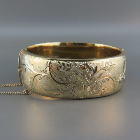 Appraisal: Gold on Sterling Silver Bangle Bracelet finely detailed floral brushed