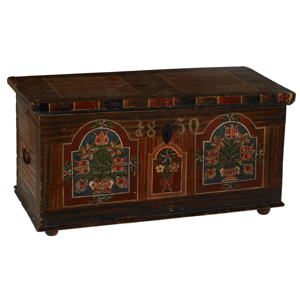 Appraisal: Austrian Painted Pine Marriage Chest dated width cm width