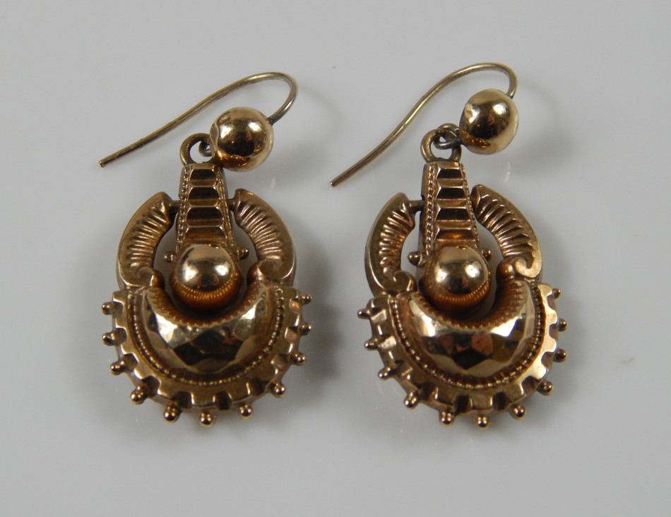 Appraisal: A pair of ct gold Eastern style drop earrings g