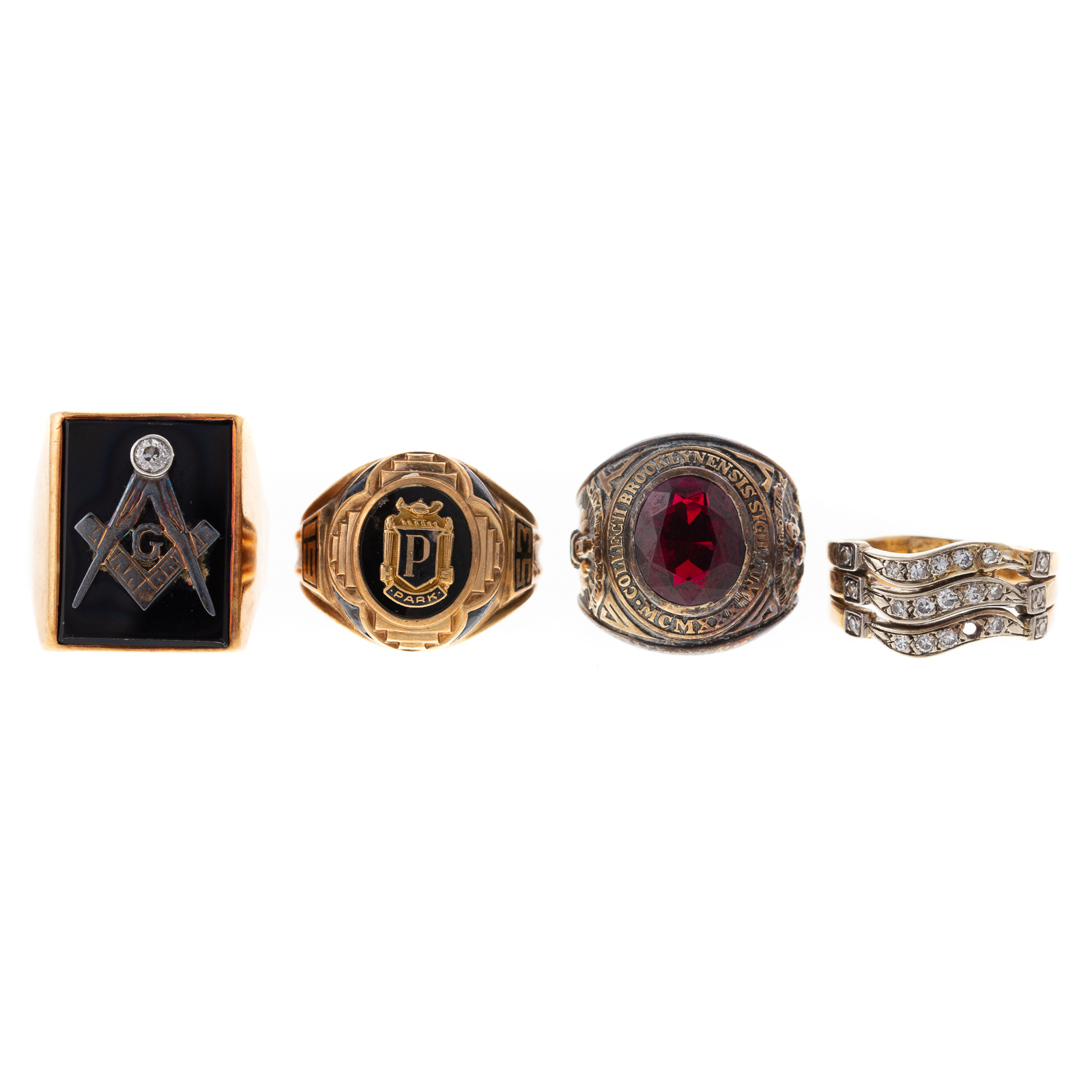 Appraisal: A COLLECTION OF K K YELLOW GOLD RINGS K Masonic