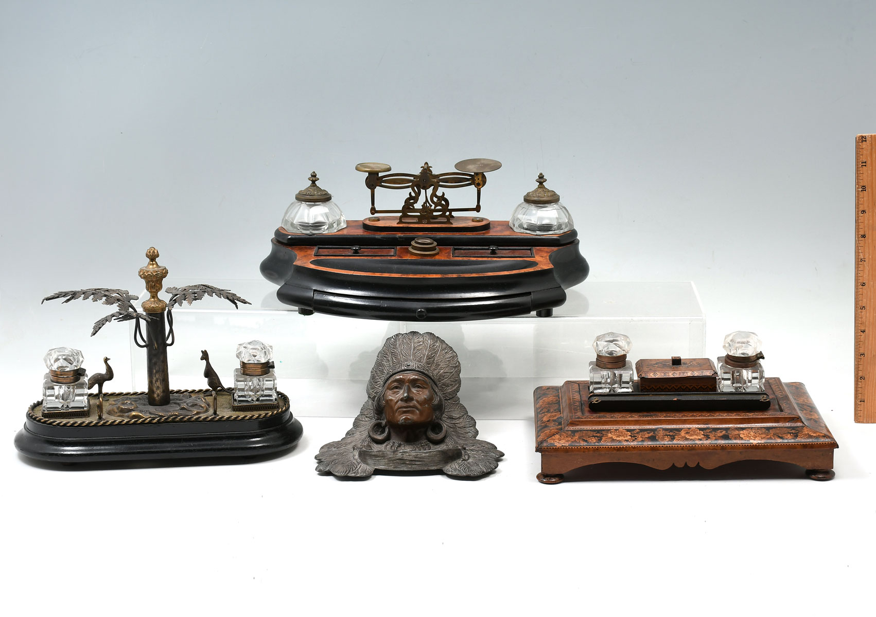 Appraisal: PC INKWELL COLLECTION Comprising - Australian theme double inkwell having