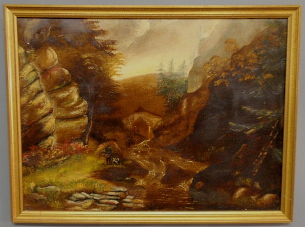 Appraisal: Oil on panel painting late th c of a mountain