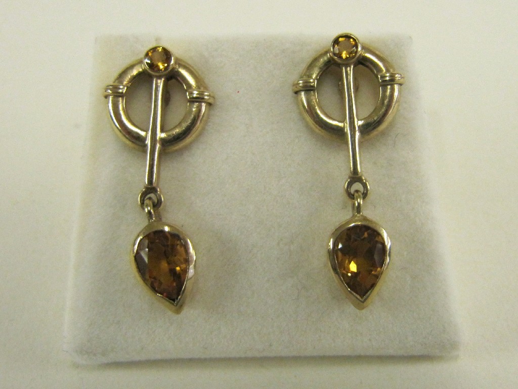 Appraisal: Pair of ct gold citrine set drop earrings