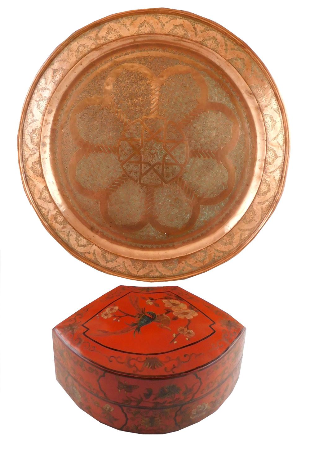 Appraisal: ASIAN Two pieces include Japanese lacquer fan box and monumental