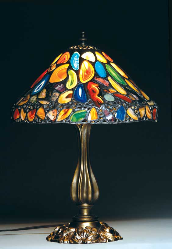 Appraisal: GEMSTONE LAMP This unique lamp of tulip design features a