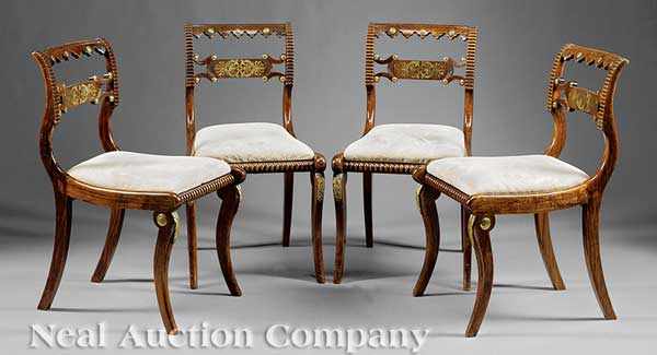 Appraisal: A Set of Four Regency Brass-Mounted Rosewood Faux Bois Side