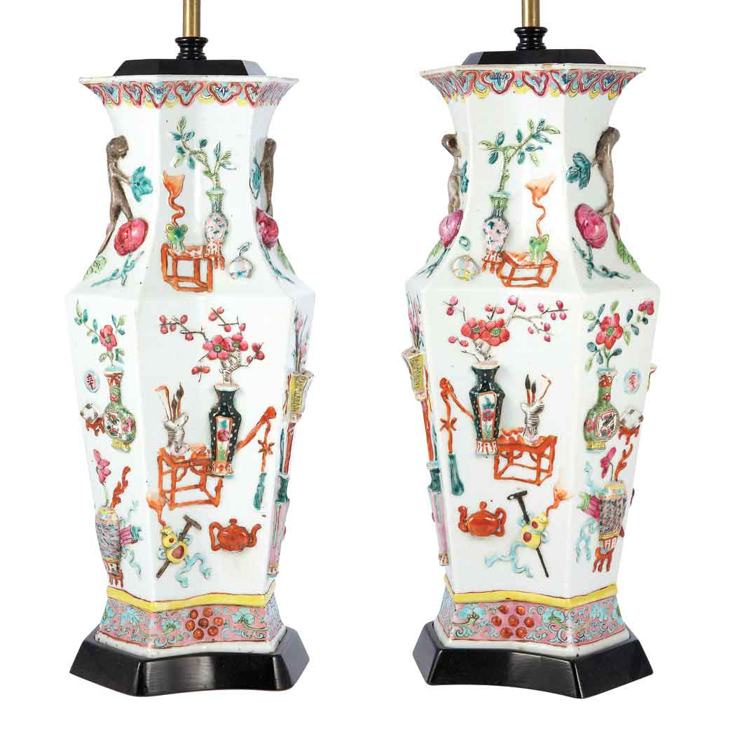 Appraisal: Pair of Chinese Export Famille Rose Porcelain Double Vases th