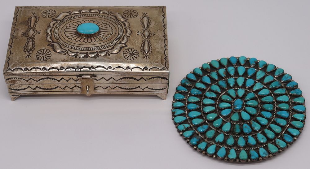 Appraisal: STERLING Suzie James Sterling and Turquoise Box Signed Suzie James