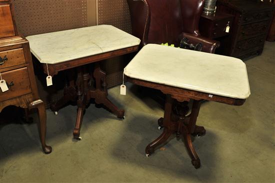 Appraisal: TWO VICTORIAN PARLOR STANDS Both in walnut with white marble