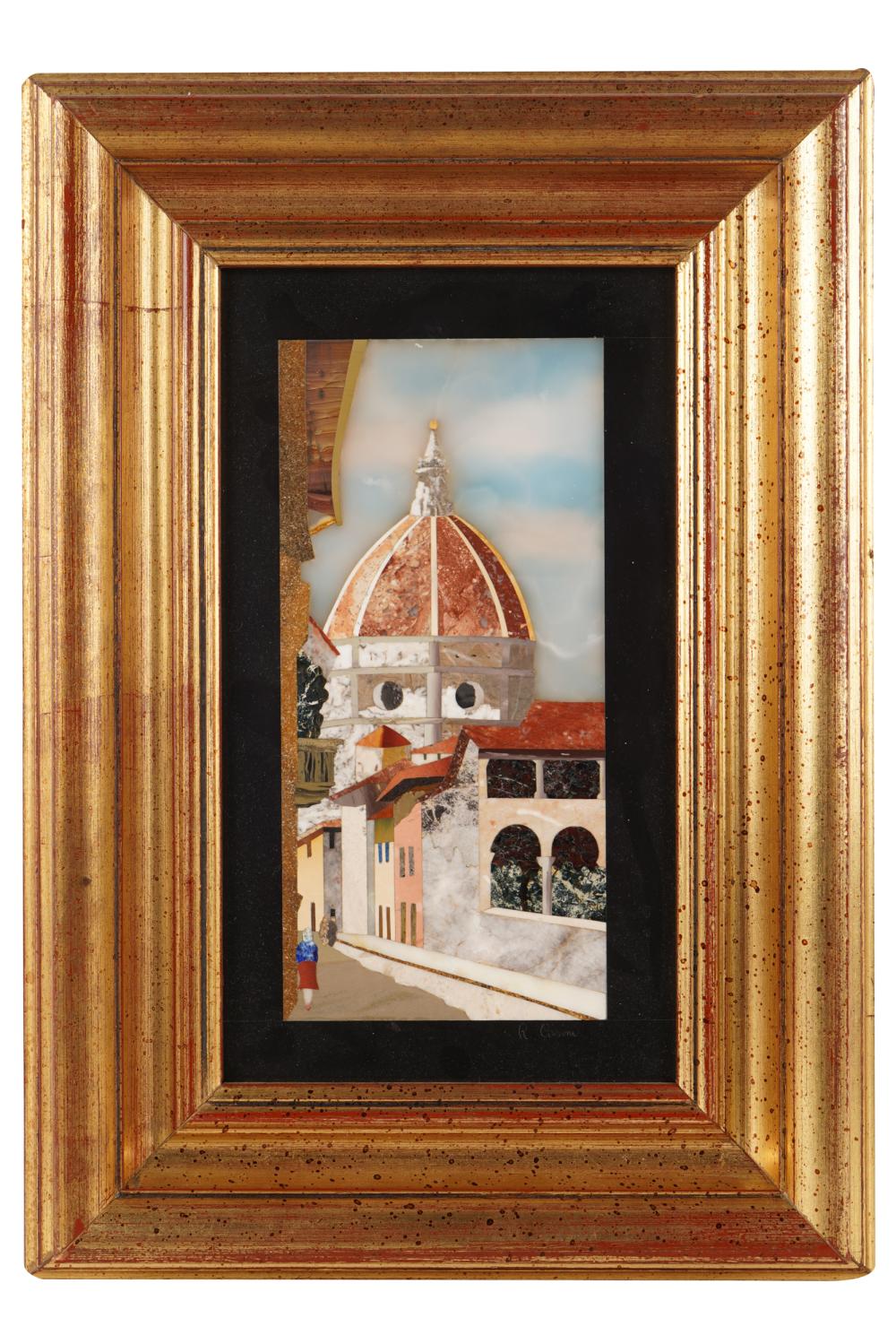 Appraisal: ITALIAN PIETRA DURA PLAQUEno signature visible depicting the Duomo in