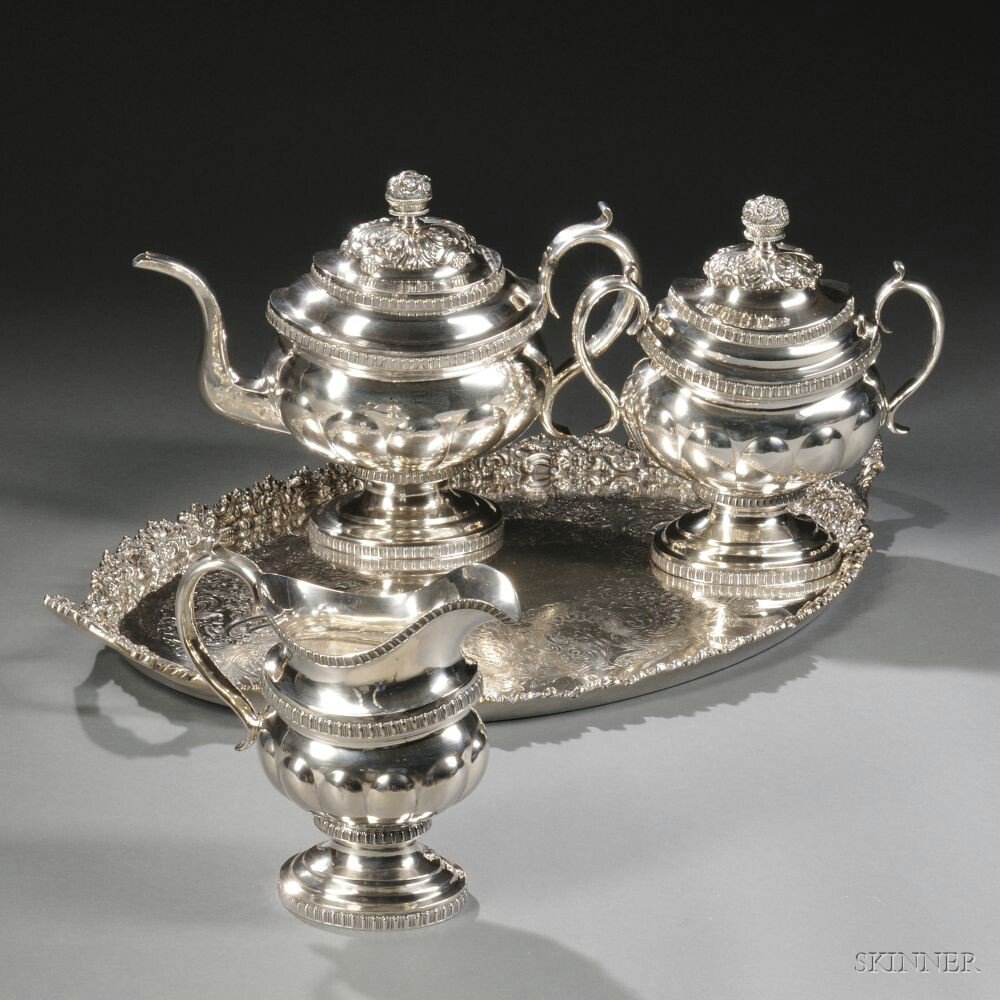 Appraisal: Three-piece William Thomson Coin Silver Tea Service New York -