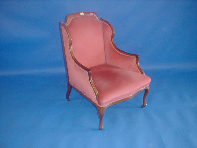 Appraisal: An Edwardian string inlaid mahogany salon chair with pink draylon