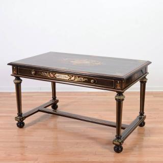 Appraisal: Northern Italian copper pewter inlaid library table th c ebonized