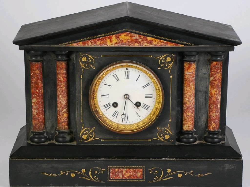 Appraisal: LATE TH CENTURY BLACK SLATE AND VARIEGATED MARBLE MANTEL CLOCK