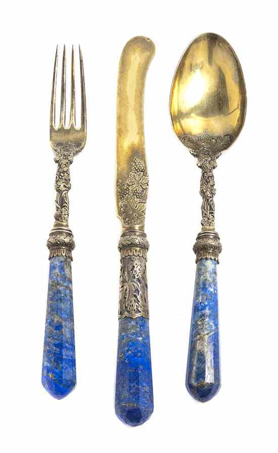 Appraisal: An English Gilt Silver and Lapis Single Place Setting Charles