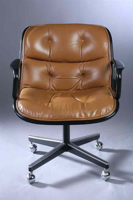 Appraisal: POLLOCK EXECUTIVE LEATHER OPEN-ARM CHAIR by Florence Knoll Upholstered button