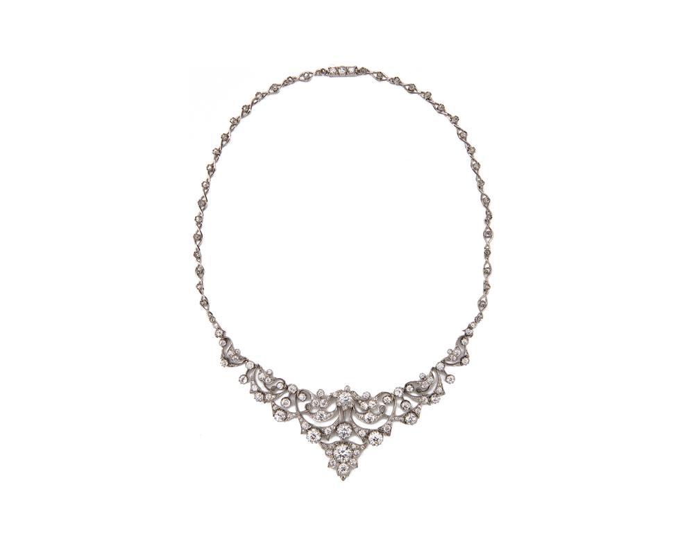 Appraisal: K Gold Silver and Diamond Necklace the silver-topped-gold necklace with