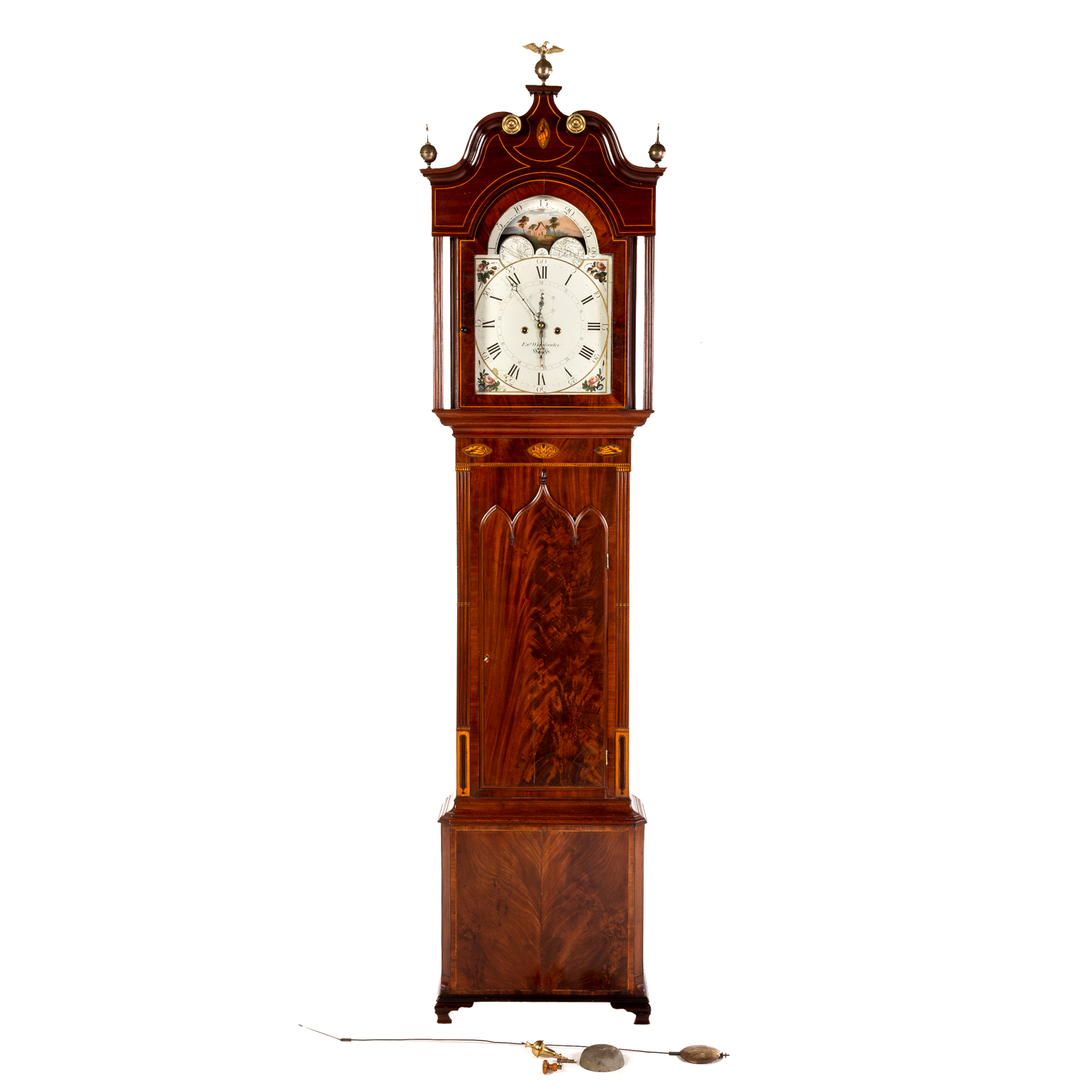 Appraisal: GEORGIAN MAHOGANY INLAID TALL CASE CLOCK With painted sheet metal