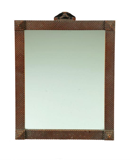 Appraisal: TRAMP ART MIRROR American dated maple Chip-carved mirror with pyramid