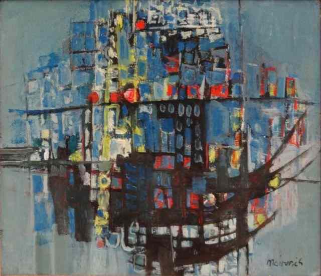 Appraisal: MAIROVICH Zvi Abstract Oil on Canvas Possibly Haifa Port Signed