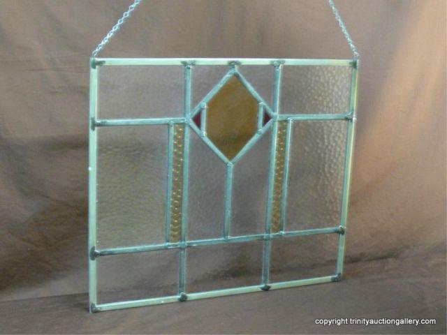 Appraisal: Hanging Leaded Stain Glass Diamond Design - x size on