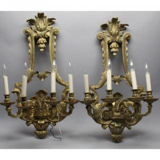 Appraisal: Large th C Gilt Bronze arm sconces Large th C