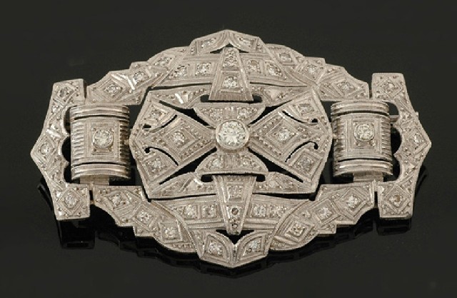 Appraisal: An Art Deco diamond brooch Of geometric design set with