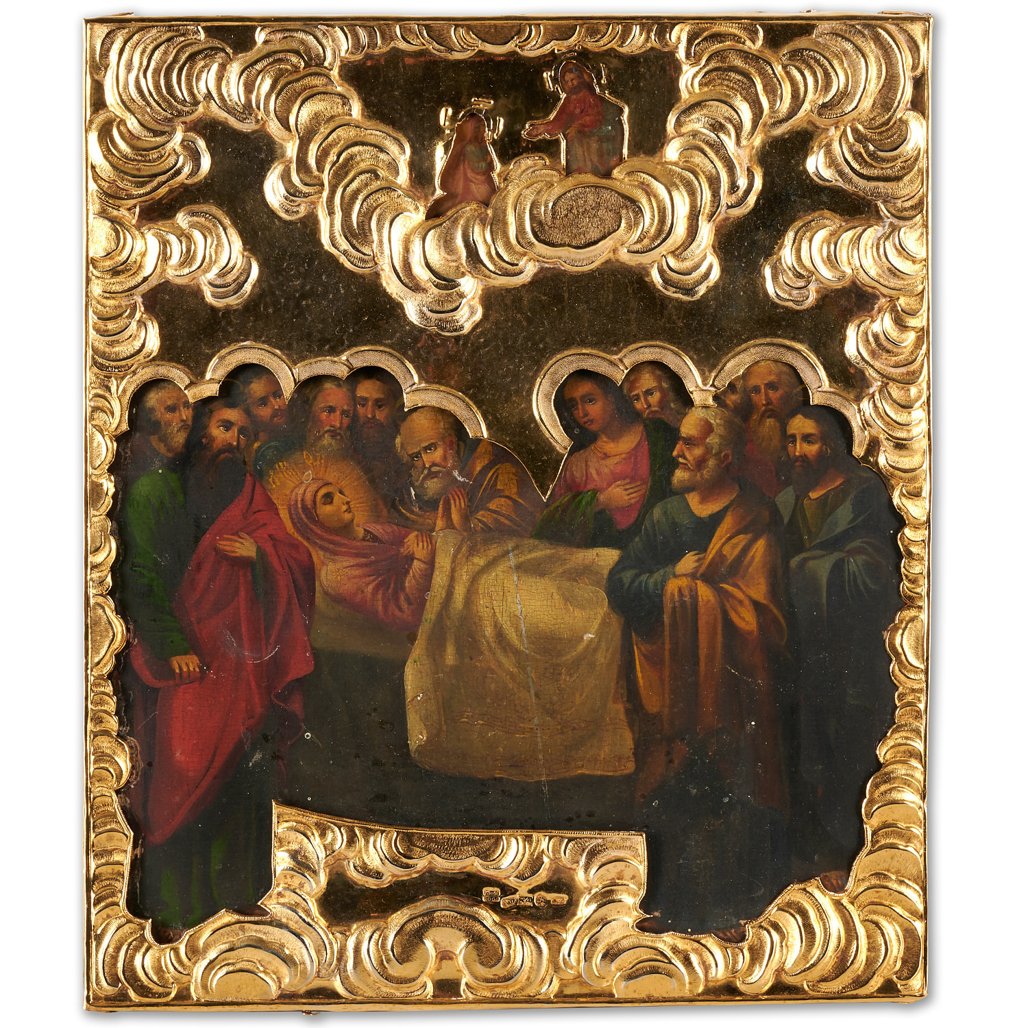 Appraisal: RUSSIAN VERMEIL MOUNTED ICON OF THE DORMITION c or earlier