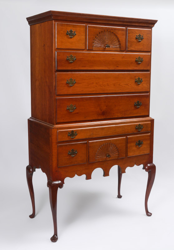 Appraisal: TH CENTURY CHERRY HIGHBOY Top with partial drawers over full