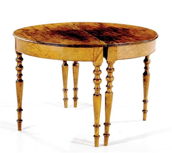 Appraisal: Pair Southern birch demilune tables half-round top over conforming skirt