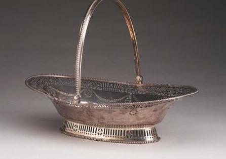 Appraisal: GEORGE III SILVER SWING-HANDLE CAKE BASKET WILLIAM PLUMMER LONDON -